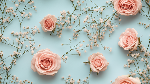 Papier peint roses Bouquets de roses roses sur fond bleu apaisant
