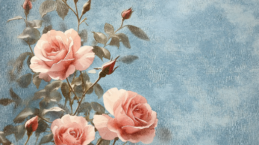 Papier peint roses Élégance florale sur fond bleu