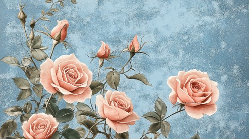 Papier peint roses Élégance florale sur fond bleuté