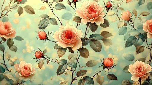 Papier peint roses Motif floral délicat sur fond pastel