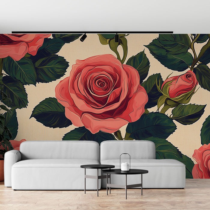 Papier peint roses | Motif floral romantique et vibrant