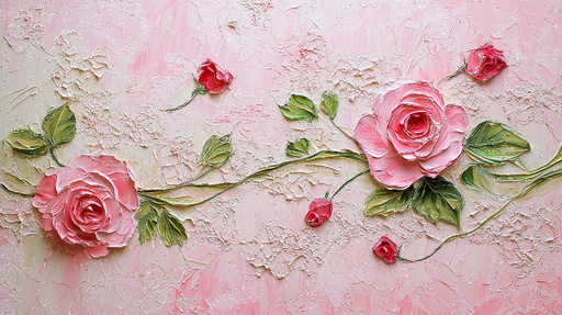 Papier peint roses pastel Fleurs délicates en relief sur fond rose