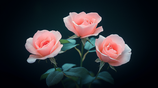 Papier peint roses pastel Trois belles roses sur fond sombre