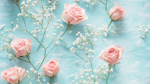 Papier peint roses Roses blush délicates sur un fond bleu apaisant