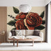 Papier peint vintage avec roses rouges élégantes pour salon chic et moderne