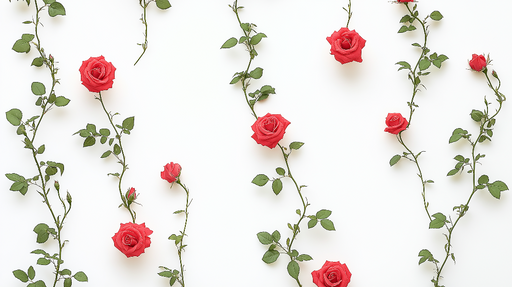 Papier peint roses rouges Tiges délicates et fond blanc