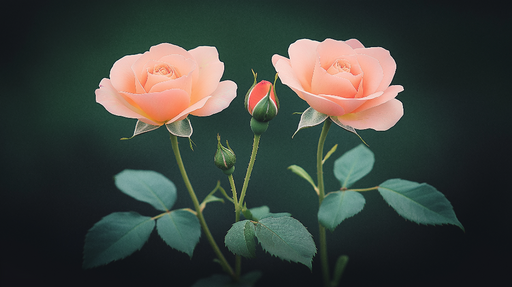 Papier peint roses saumonées Douces fleurs sur fond sombre