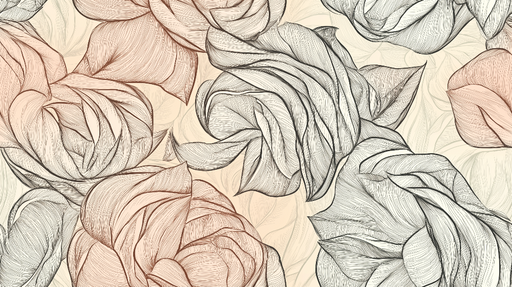 Papier peint roses stylisées Motifs de roses délicates en nuances douces