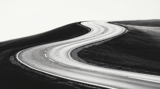 Papier peint route ondulée Route sinueuse sur fond minimaliste en noir et blanc