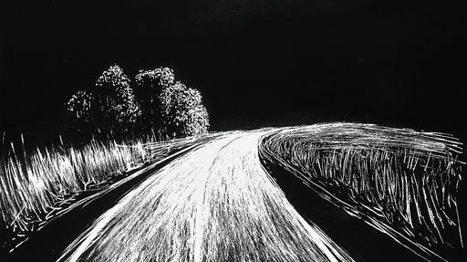 Papier peint route sinueuse Illustration monochrome d'une route dans un paysage en clair-obscur