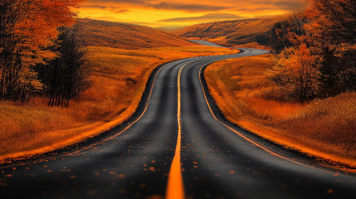 Papier peint route sinueuse Paysage automnal vibrant avec nuances orange