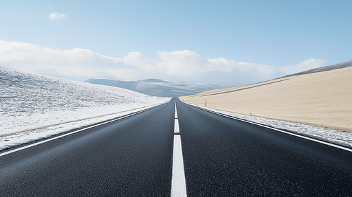 Papier peint route Une route solitaire à travers des paysages enneigés