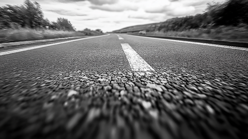 Papier peint route Vue en perspective d'une route asphaltée en noir et blanc