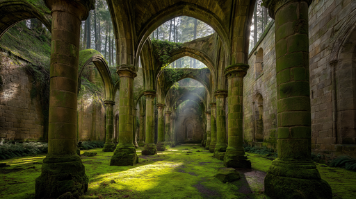 Papier peint ruines anciennes Intérieur d'une abbaye envahie par la nature