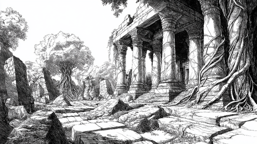 Papier peint ruines anciennes Ruines luxuriantes enveloppées par la nature