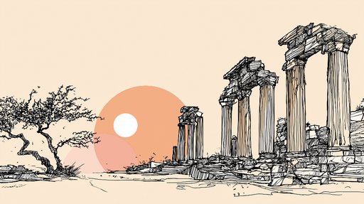 Papier peint ruines antiques Silhouette de colonnes et coucher de soleil
