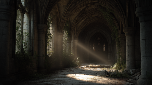 Papier peint ruines gothiques Ambiance mystérieuse dans un couloir abandonné