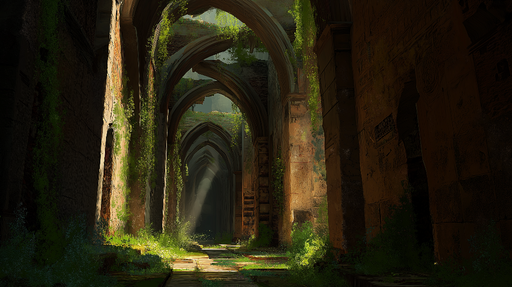 Papier peint ruines verdoyantes Une allée mystérieuse au cœur de la nature sauvage