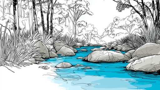 Papier peint ruisseau Un paysage apaisant avec des pierres et une eau turquoise