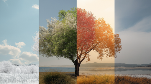 Papier peint saisons Arbre illustrant le cycle des saisons avec des teintes variées