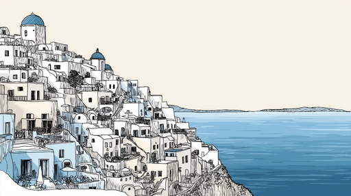 Papier peint Santorin Maisons blanches et des dômes bleus surplombant la mer