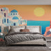 Papier peint Santorin avec vue colorée sur la mer et maisons blanches pour chambre moderne.