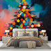 Papier peint sapin de Noël éclat coloré avec des cercles vibrants pour chambre moderne.