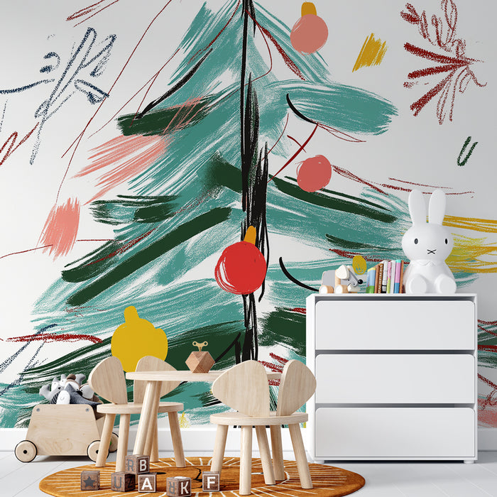 Papier peint sapin de Noël | Illustration festive et colorée d'un sapin de Noël abstrait