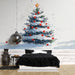 Papier peint sapin de Noël avec décorations rouges et étoile dorée pour salon festif