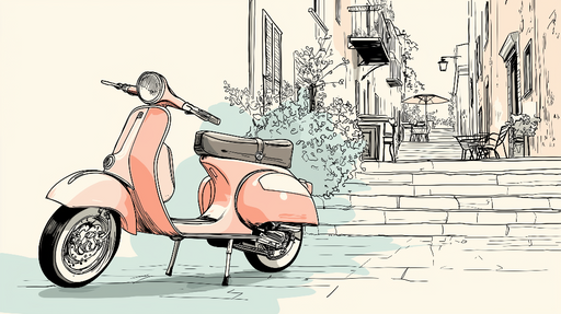 Papier peint scooter vintage Un scooter rose sur une charmante rue italienne