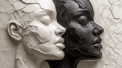 Papier peint sculpture Visages feminins noir et blanc