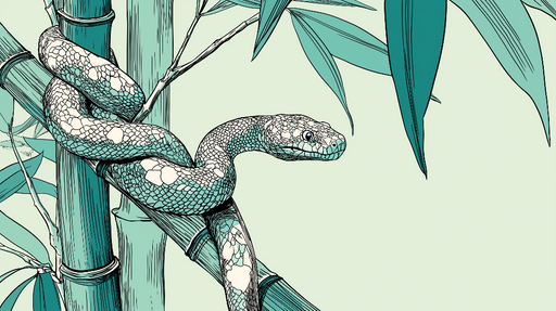 Papier peint serpent et bambou Un serpent stylisé se dépli sur un fond doux et naturel