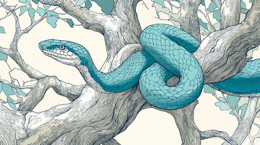 Papier peint serpent Serpent turquoise serpentant dans un arbre stylisé