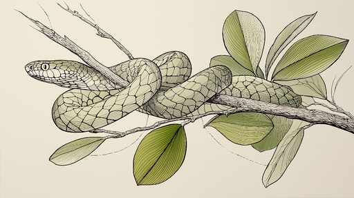 Papier peint serpent Serpent vert délicat enroulé sur une branche