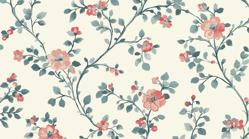 Papier peint shabby chic Branches fleuries et feuillage délicat