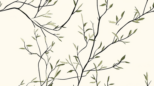 Papier peint shabby chic délicats motifs de branches et feuilles vertes
