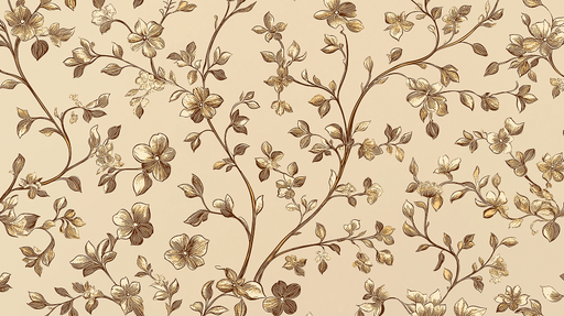 Papier peint shabby chic Élégant motif floral doré sur fond crème