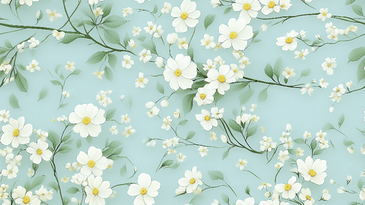 Papier peint shabby chic Fleurs blanches délicates sur fond bleu