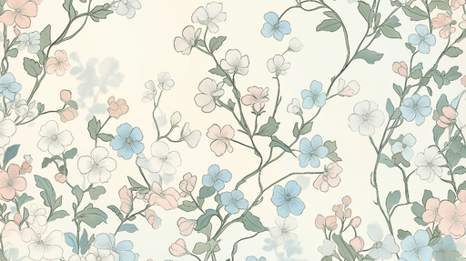 Papier peint shabby chic Fleurs délicates en bleu et rose sur fond clair