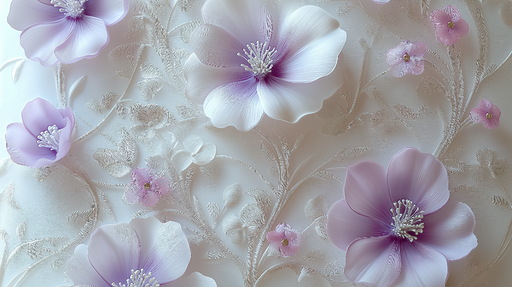 Papier peint shabby chic Fleurs délicates en relief aux nuances de violet