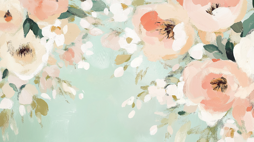 Papier peint shabby chic Fleurs délicates sur fond vert menthe