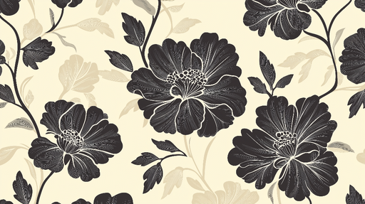 Papier peint shabby chic Fleurs noires délicates sur fond crème