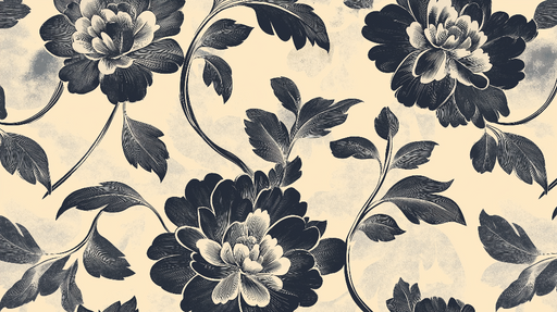 Papier peint shabby chic Luxueux motifs floraux en noir et beige