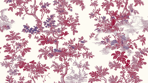 Papier peint shabby chic Motif botanique en rouge et violet
