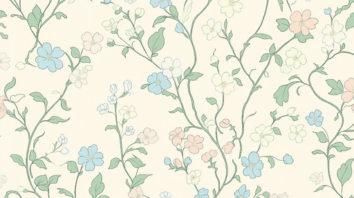 Papier peint shabby chic Motif floral délicat en bleu et rose sur fond crème