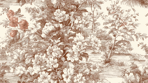 Papier peint shabby chic Motif floral élégant en tons brun et crème