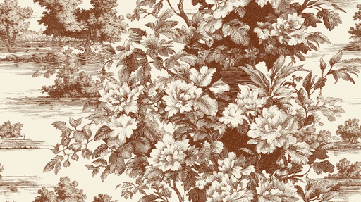 Papier peint shabby chic Motif floral en brun avec paysages