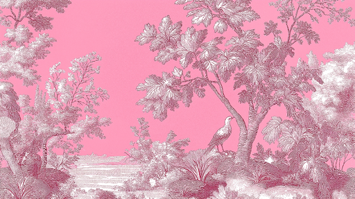 Papier peint shabby chic Motif floral en rose avec oiseaux et feuillage