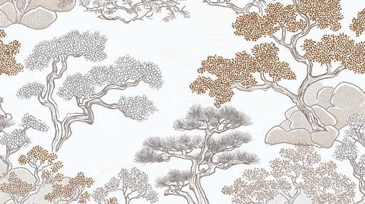 Papier peint shabby chic Motifs d'arbres élégants en nuances de beige et marron