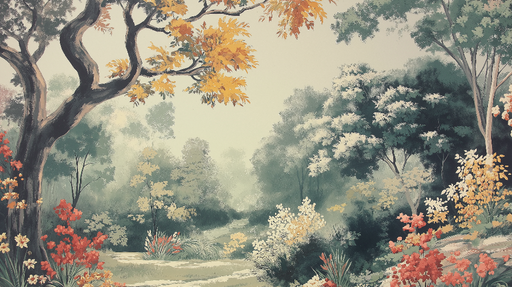 Papier peint shabby chic Paysage florissant aux couleurs d'automne